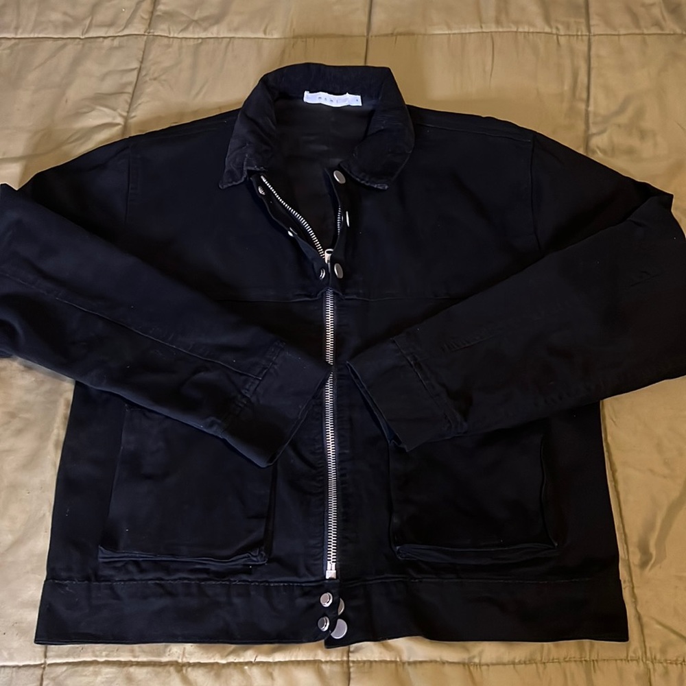 Men black utility jacket with cord collar